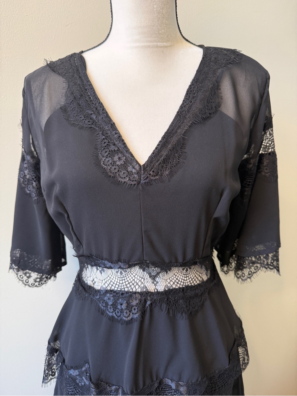 Black Lace Trim V-Neck Women's Slip Dress